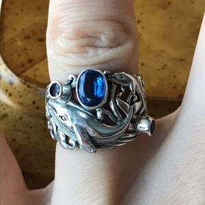 Natural Kyanite Chrome Diopside Garnet Sterling Silver Dolphin Ring Size 6